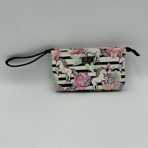 Luv Betsey Johnson Unicorn Floral Stripe Pouch Wristlet Zip Kawaii Whimsigoth
